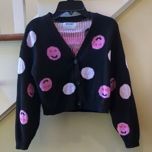 Old Navy Black Cardigan with Pink Smiley Faces